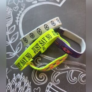 Retro Woven Fabric Wristband Bundle 90s Style “Just Say No” & Neon Bracelets